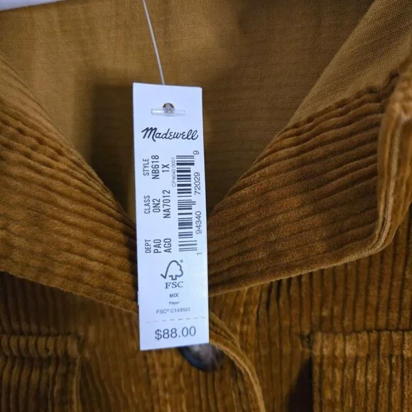 Madewell NWT Corduroy Yorkway Shirt Jacket Antique Gold Size 1x - Picture 6 of 10
